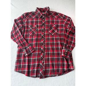 Wrangler Wrancher Red Plaid Mens 2XL TALL Pearl Snap Flannel Western Shirt